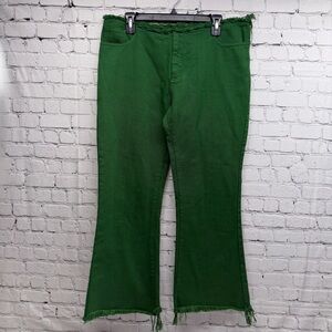 Marques Almeida flare leg frayed cropped jeans green sz 12